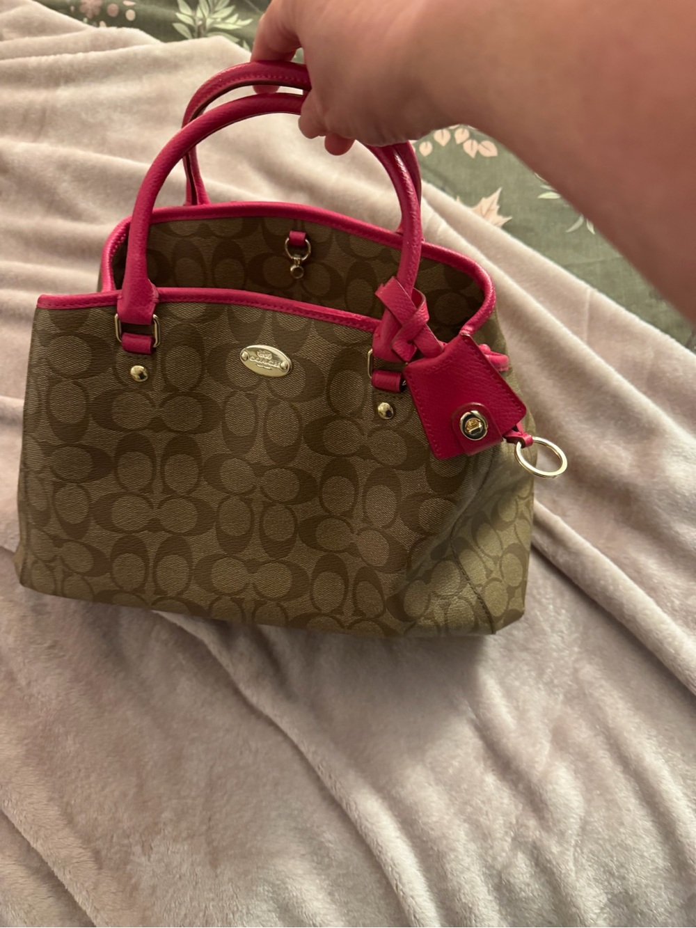 Coach Brown Signature Satchel with Pink Trim
